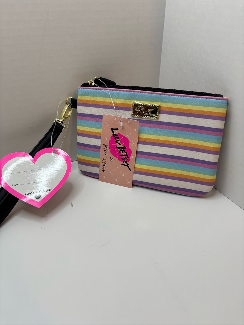 Luv Betsey Johnson Rainbow Stripes Wristlet coin purse/Pouch LBGEMS